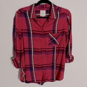 American Eagle Plaid Button Up Cowgirl Shirt Size M - Pink/Blue/Purple/White